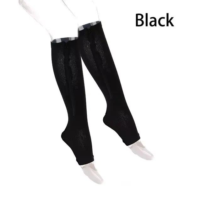 Chaussettes de Compression pour hommes et femmes, soutien du genou, fermeture éclair, bout ouvert, f