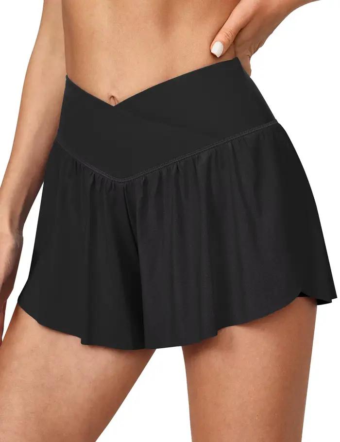 Crossover-Short d'athlétisme 2 en 1 pour femme, tenue de course fluide, en spandex, motif papillon,
