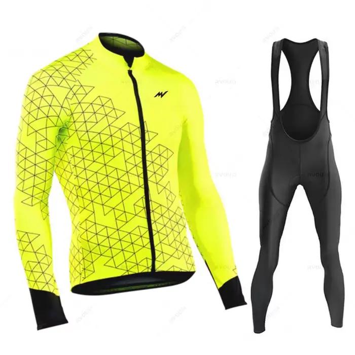 Morvelo-Ensemble de maillot de cyclisme à manches longues, vêtements de vélo, collants à bretelles,