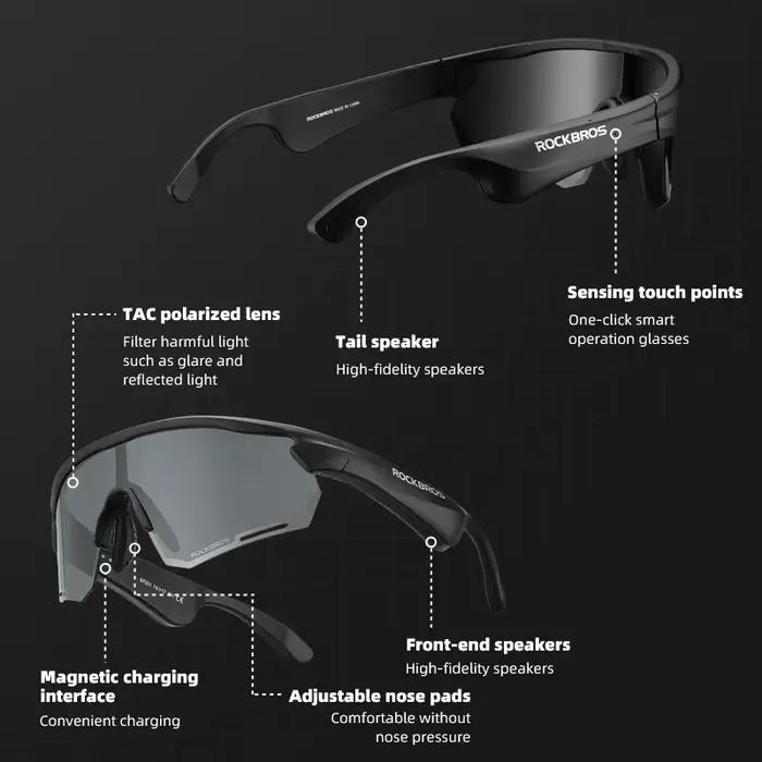 ROCKBROS lunettes polarisées sans fil Bluetooth 5.2 lunettes de soleil casque téléphone conduite MP3