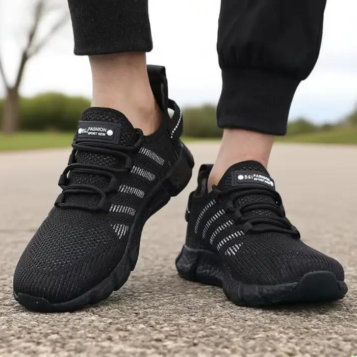 Chaussures de course pour hommes léger à semelles souples maille respirant à lacets chaussures décon