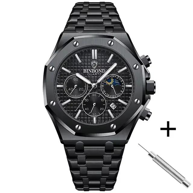 BINBOND 0161 marque homme montre à Quartz de luxe lumineux chronographe montre-bracelet en acier ino