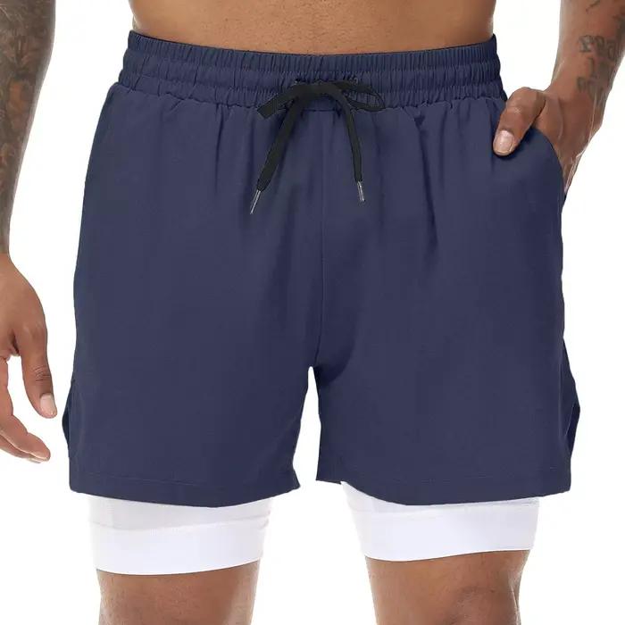 Nouveaux shorts de course pour hommes, séchage rapide, fitness, noirs, double couche, shorts de spor
