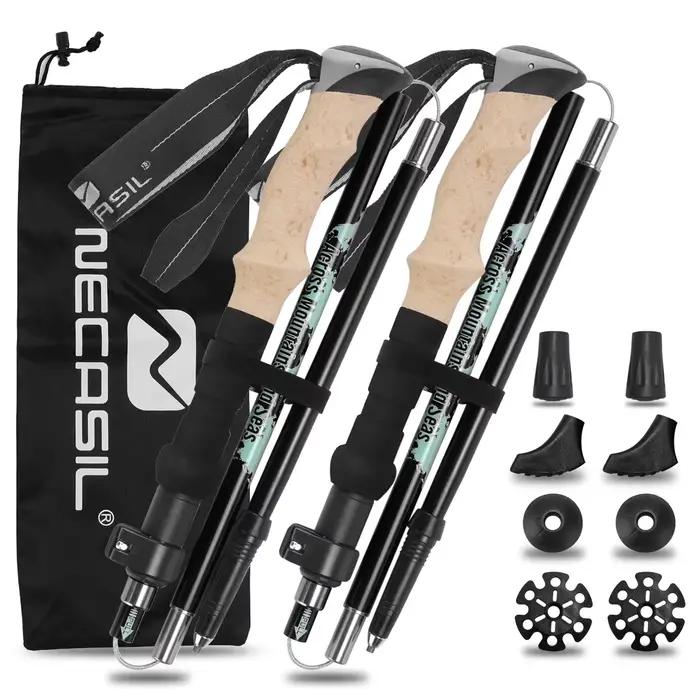 Lot de 2 bâtons de trail running pliables en aluminium légers et réglables, poignée en liège anticho