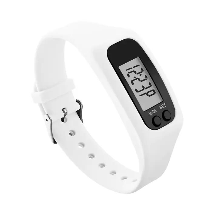 Podomètre LED Bracelet compteur de pas montre 12/24H affichage de l'heure traqueur de pas en Silicon
