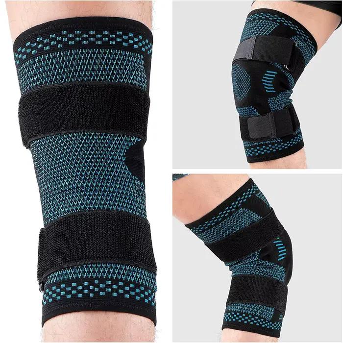 Manchon de compression de soutien de genouillère avec stabilisateurs latéraux, gel de rotule, récupé
