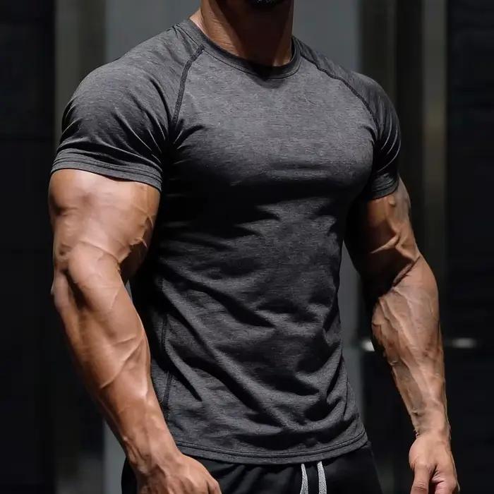 T-shirt de sport pour homme, confortable et respirant pour l'été, coupe ajustée, fitness, entraîneme