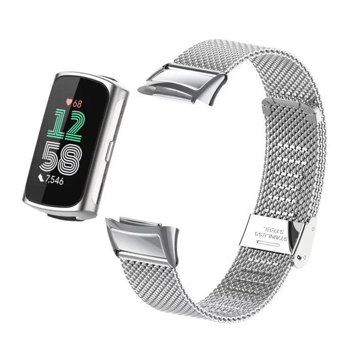 Bracelet de montre en acier inoxydable pour Fitbit Charge 5/6, Bracelet en métal pour montre intelli