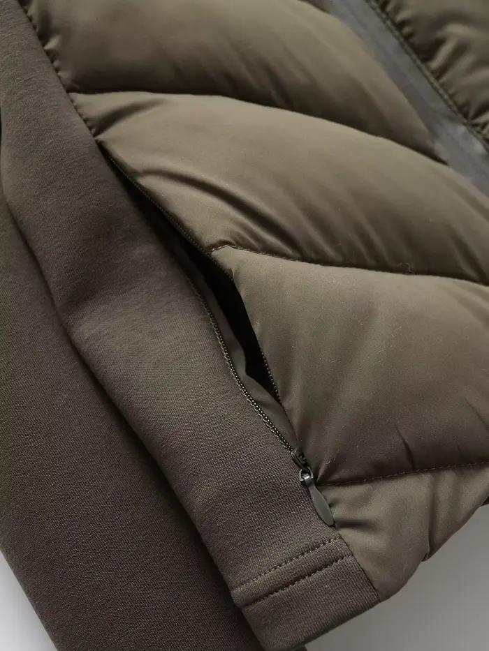 2025 automne hiver femmes élégant Patchwork à capuche Air coton vestes dame mode armée vert chaud mi