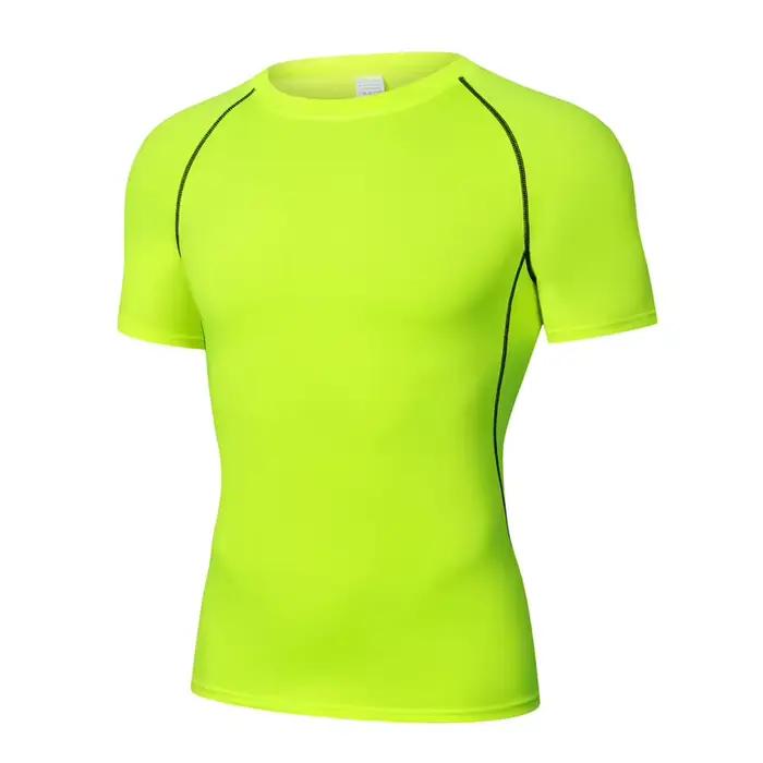 T-shirt de sport à manches courtes pour hommes, séchage rapide, haut de fitness, chemise moulante, e