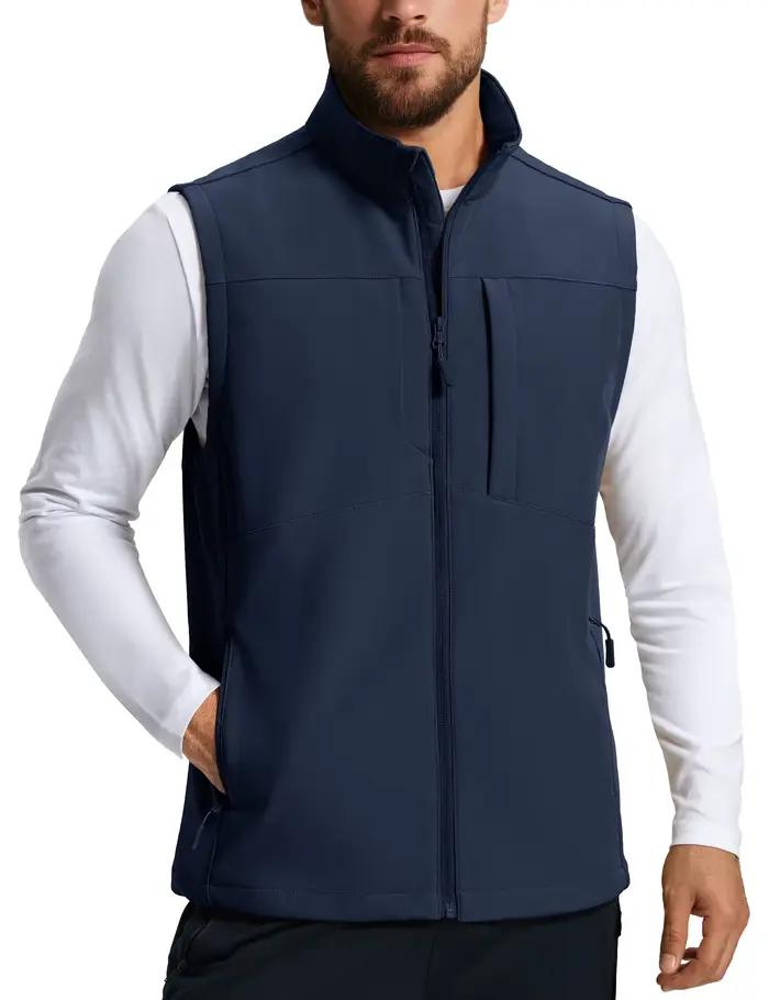 TACVASEN Gilet de course pour hommes, vêtements d'extérieur légers, coupe-vent, doublure polaire, So