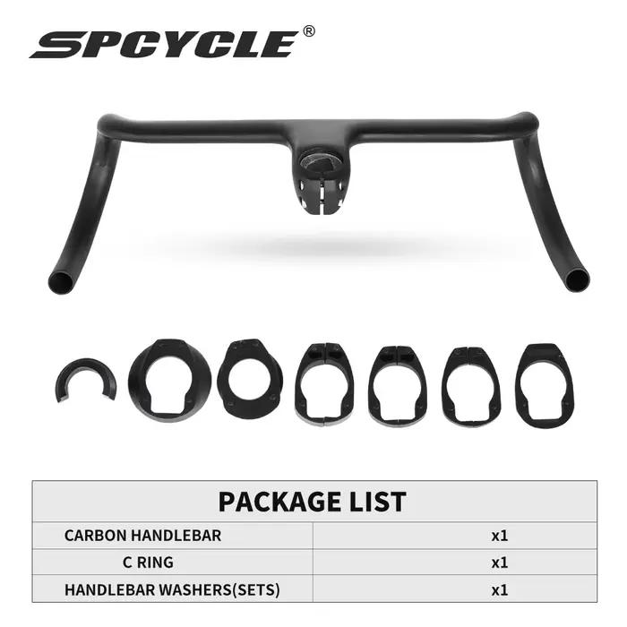 Guidon de vélo de route SPCycle Aero Carbon Gravel avec câble entièrement intégré, 28,6 mm, tige de