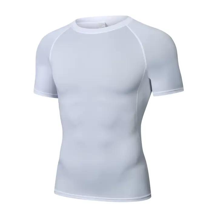 T-shirt de sport à manches courtes pour hommes, séchage rapide, haut de fitness, chemise moulante, e