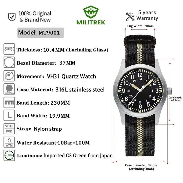  MILITREK 2026 Nouvelle montre militaire rétro pour homme VH31 à quartz 37mm en acier inoxydable sa