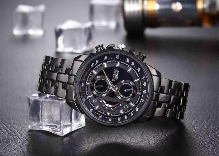 Montre de sport à quartz en acier inoxydable pour homme, montre-bracelet noire