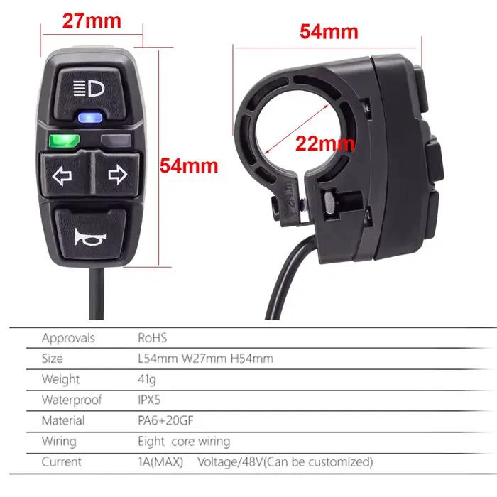 Jeu de feux arrière de frein avant de vélo électrique, pour batterie 36V 48V, contient un interrupte