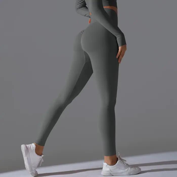 Leggings de Yoga sans couture pour femmes, Sexy, taille haute, contrôle du ventre, froissé, levage d