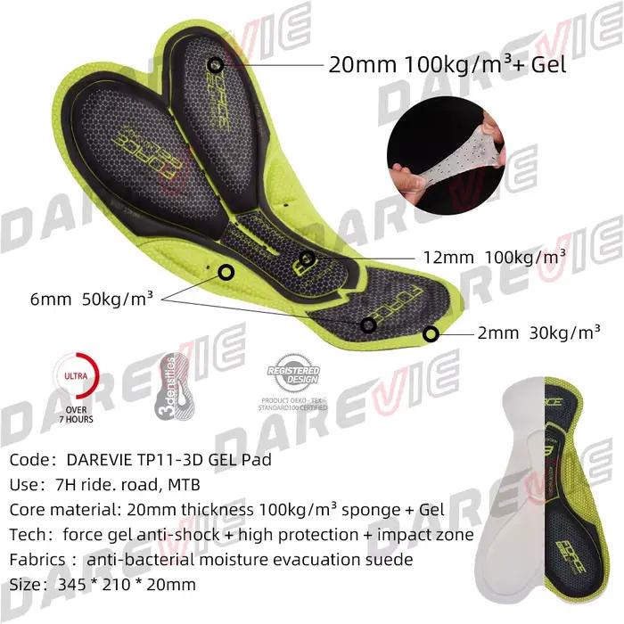 DAREVIE-Cuissard à Bretelles Respirant avec Coussretours en Gel 3D pour Homme, Short de Cyclisme de