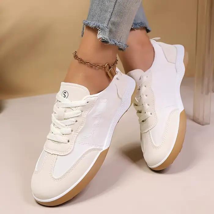 Chaussures Vulcanisées Femme Printemps 2026 – Baskets de Course et de Sport Tendance Beige à Semelle