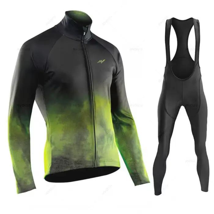 Morvelo-Ensemble de maillot de cyclisme à manches longues, vêtements de vélo, collants à bretelles,
