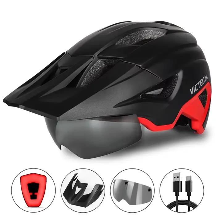 VICTGOAL casque de vélo avec lunettes de soleil visière feu arrière LED casque de vélo de montagne l