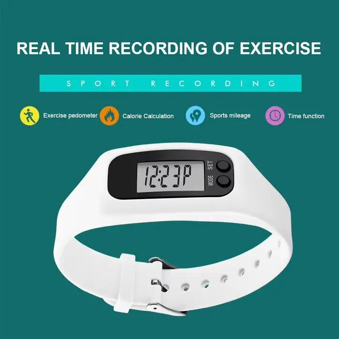 Podomètre LED Bracelet compteur de pas montre 12/24H affichage de l'heure traqueur de pas en Silicone
