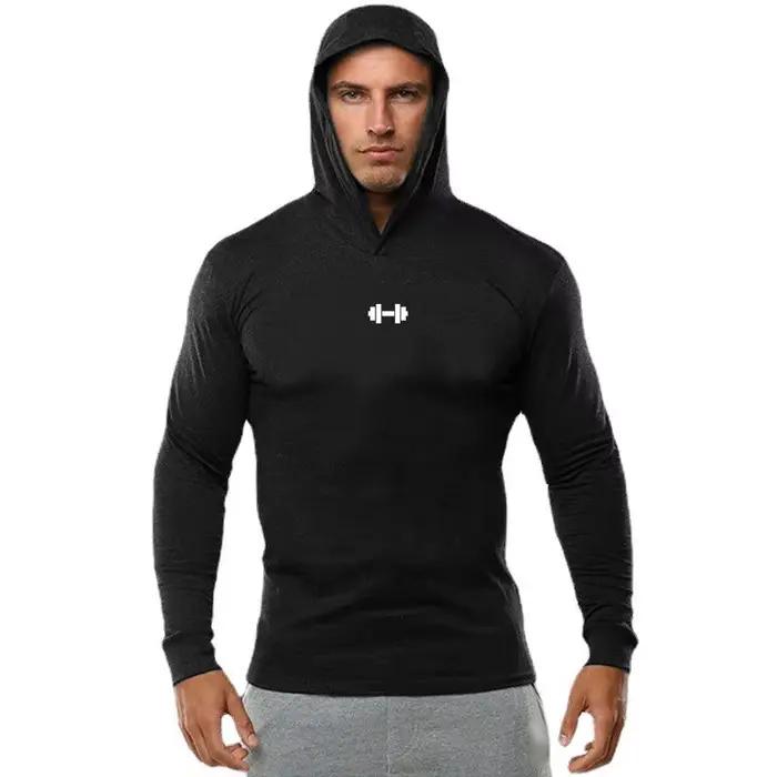 Gym course Sport T-Shirts hommes coton à manches longues vêtements à capuche Fitness musculation Muscle sweats