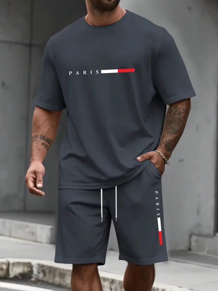 Survêtement pour homme 2 pièces Ensemble short et t-shirt à col rond à manches courtes