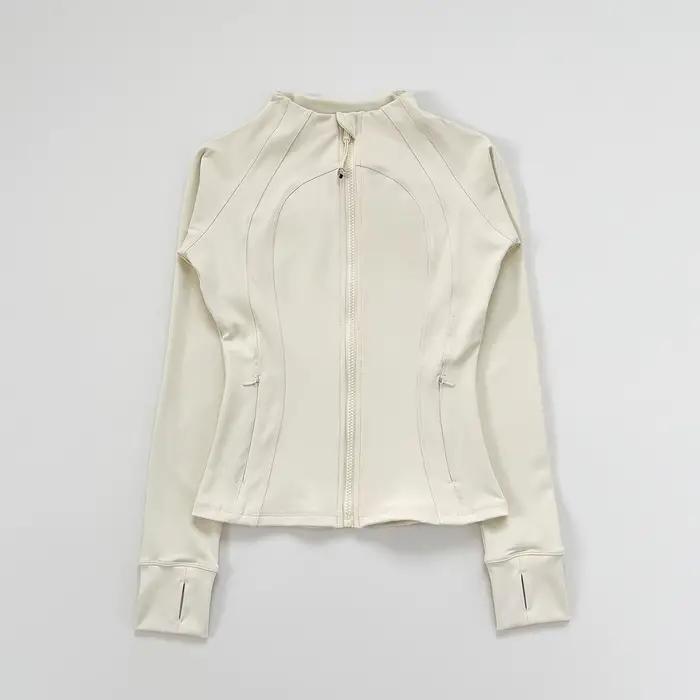 Veste de course pour femmes avec fermeture éclair et trous pour pouces coupe cintrée polyester pour sorties sportives automnales et hivernales