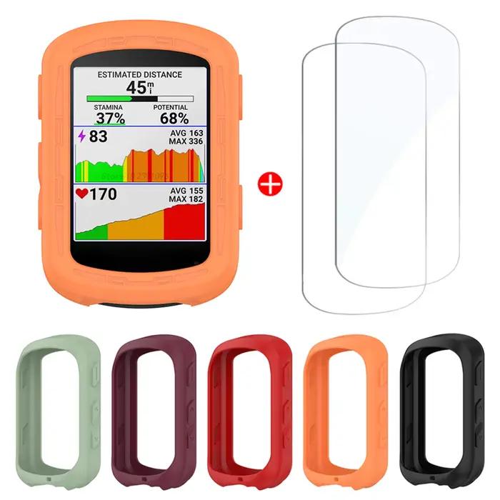 Étui 2 en 1 + Glass-2Pcs guatémaltèque pour Garmin Edge 540 / 840 GPS Vélo Chronomètre Protecteur d'écran Film de verre et housse en silicone