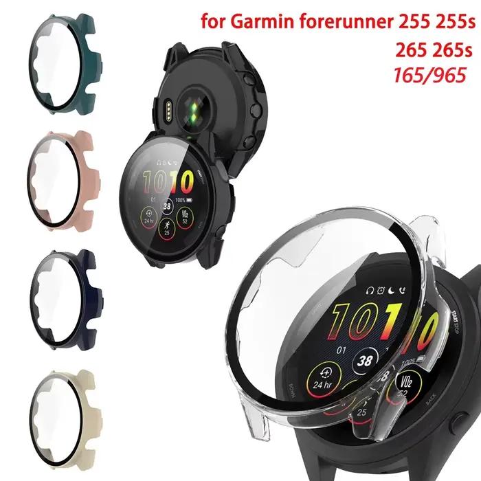 Pour Garmin Forerunner 255 255s 265 265s 165 musique 965 cadre PC dur pare-chocs housse + HD mince verre trempé anti-rayures