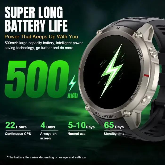 Montre connectée GPS avec carte hors ligne, étanche 5ATM, batterie 500mAh, boussole, altimètre, militaire, écran AMOLED 1.43”, pour hommes, nouvelle collection 2026