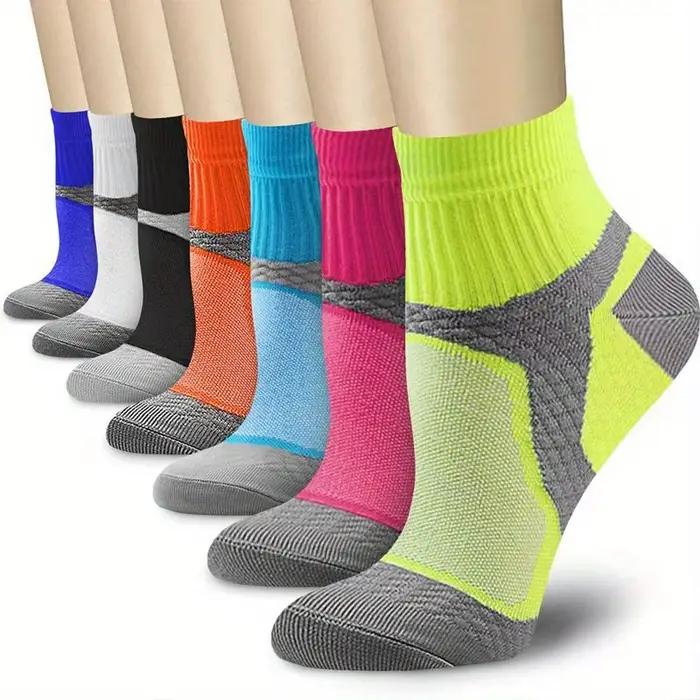 Chaussettes de compression en nylon pour hommes et femmes, pour course, randonnée et voyage, améliorant la circulation et réduisant les courbatures, disponibles en blanc, bleu, jaune, orange, noir et vert, taille S/M et L/XL