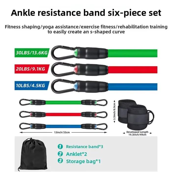 Ensemble de bandes de résistance extensibles avec sangle de cheville pour entraînement des jambes et hanches, idéal pour yoga, Pilates, cross fit et exercices de gym à domicile pour homme et femme