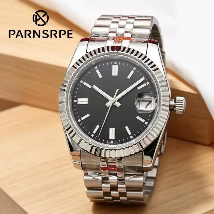 Montre automatique PARNSRPE en acier inoxydable avec cadran saphir lumineux pour homme occassions décontractées et professionnelles