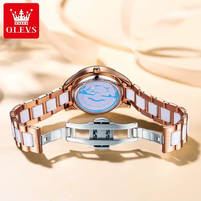 OLEVS 6686 montre mécanique automatique pour femme cadran coeur diamant date
