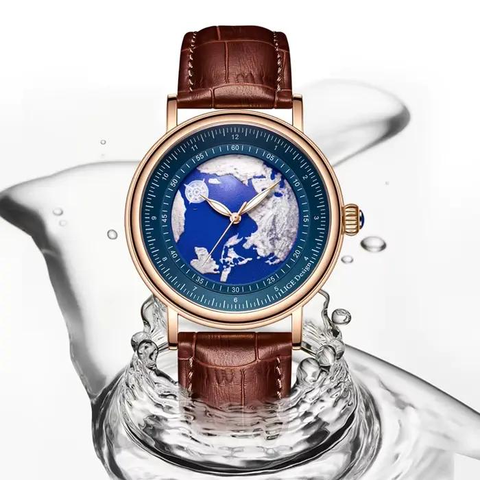 LIGETop-Montre-bracelet à quartz en cuir pour homme
