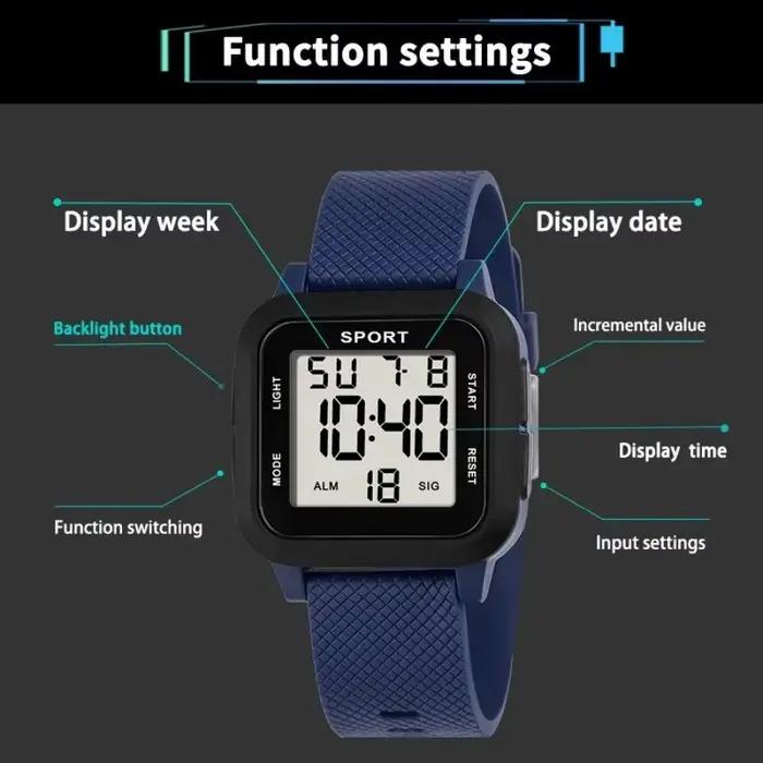 Montres de sport de plein air pour enfants, réveil multifonctionnel, montres numériques pour garçons, montre électronique militaire lumineuse et étanche