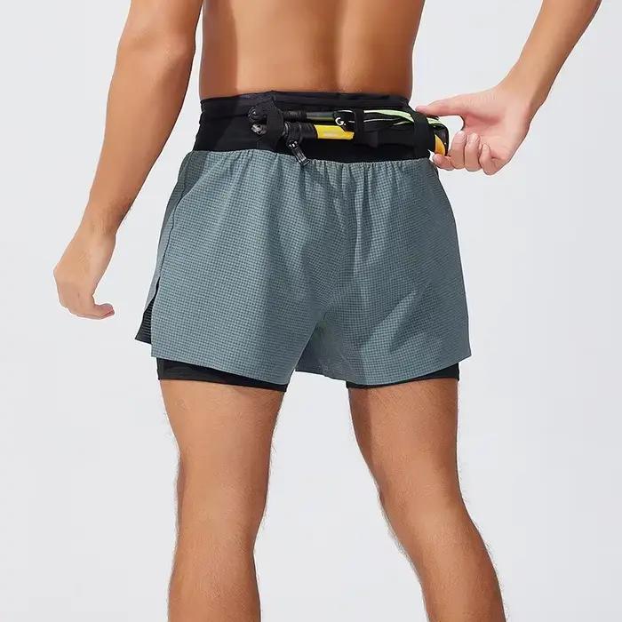 Shorts de course pour hommes 2 en 1, shorts de marathon, shorts de fitness, shorts de basket-ball, pantalon d'entraînement multi-poches, shorts de sport à double couche pour hommes Polyester Elasthanne
