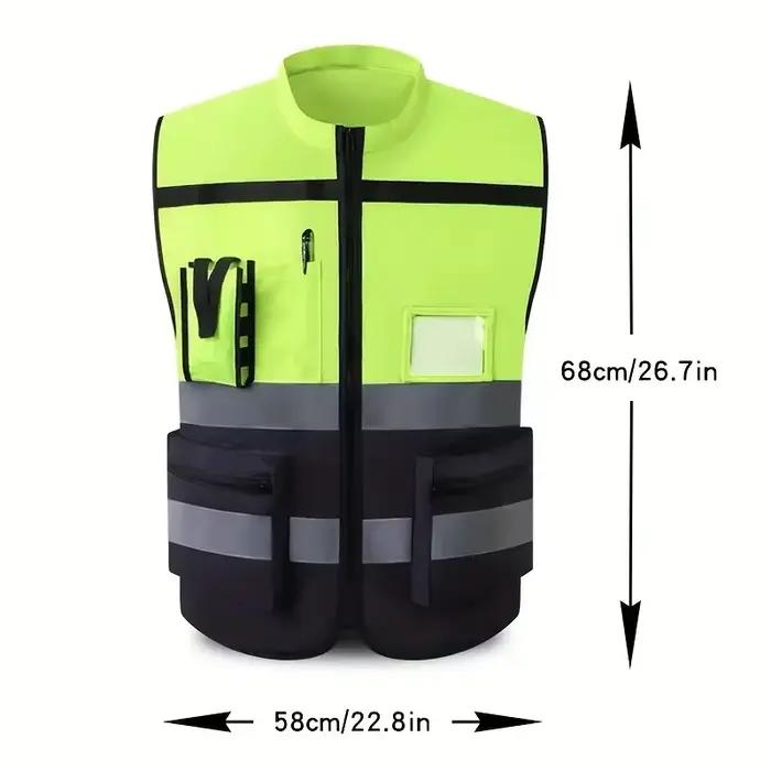 Gilet unisexe à bande haute luminosité, vêtements de travail respirants, vêtements de protection multi-poches, sécurité pour la course de nuit, usine de vélos