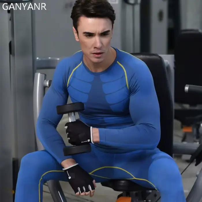 GANYANR Marque de Course T Shirt Hommes de Sport À Séchage Rapide De Tennis de Basket-Ball De Compression À Manches Longues Fitness Jogging Exercice Collants