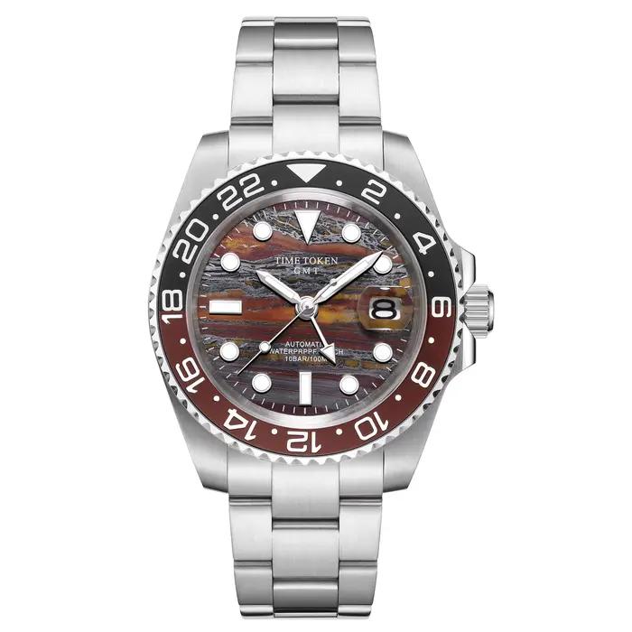 TIME TOKEN Tiger Iron GMT montre automatique pour hommes Super lumineuse 10ATM résistant à l'eau affichage du calendrier conception Unique
