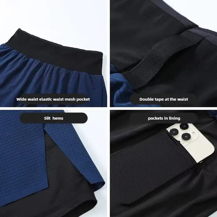 Shorts de course pour hommes 2 en 1, shorts de marathon, shorts de fitness, shorts de basket-ball, pantalon d'entraînement multi-poches, shorts de sport à double couche pour hommes Polyester Elasthanne