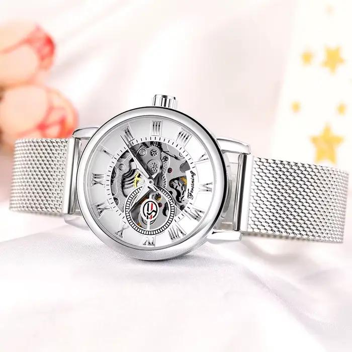 Montre Femme Forsining 2026 Luxe Squelette Argent Bracelet Étanche Mécanique Cadeau