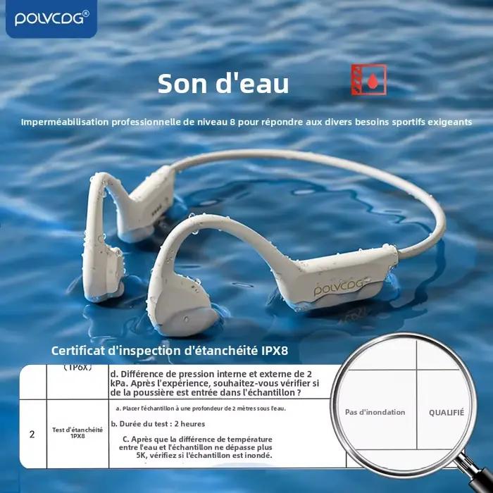 Casque POLVCDG écouteurs intra-auriculaires filaires conduction osseuse IPX8 32GB Bluetooth 5.3 avec microphone étanche pour natation et activités sportives occasions spéciales