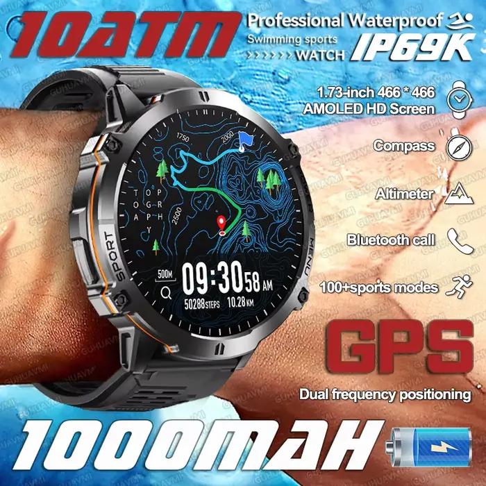 TANK Original militaire natation étanche montre intelligente 1000mAh batterie GPS boussole altimètre 10ATM et IP69K sport équitation course montres hommes