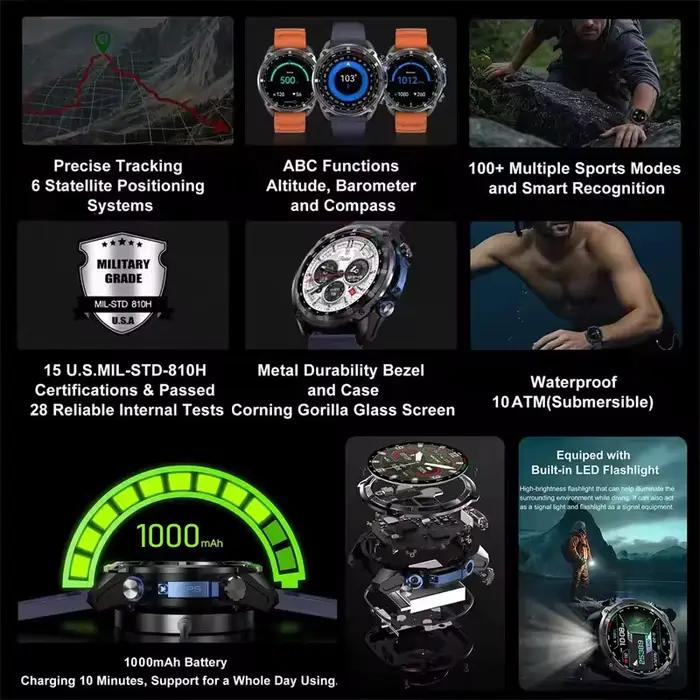 Nouvelle montre intelligente GPS de précision pour extérieur avec 170+ modes sportifs, suivi de la santé et résistance professionnelle à l'eau pour hommes et femmes occasions spéciales