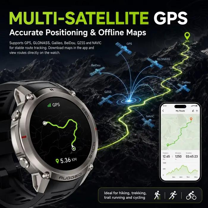 Nouvelle Montre Connectée GPS Robuste 2026 avec Écran AMOLED HD, Étanche 5ATM, Boussole, Baromètre, Altimètre, Carte Hors Ligne et Suivi Fitness pour Sportifs Occasions Spéciales