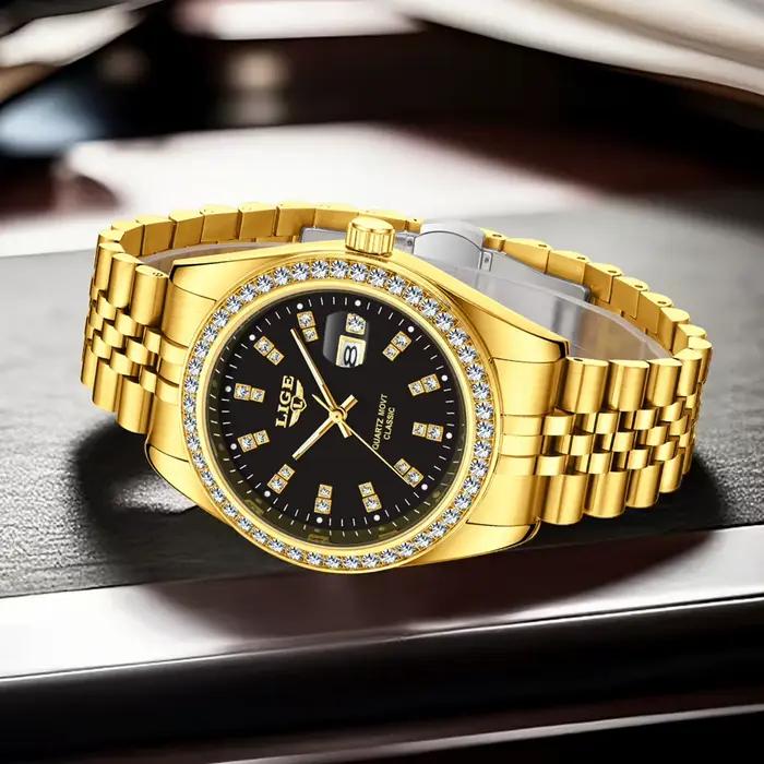 LIGE homme montre nouvelle mode Sport étanche Simple doré hommes montres Quartz horloge inoxydable Stap