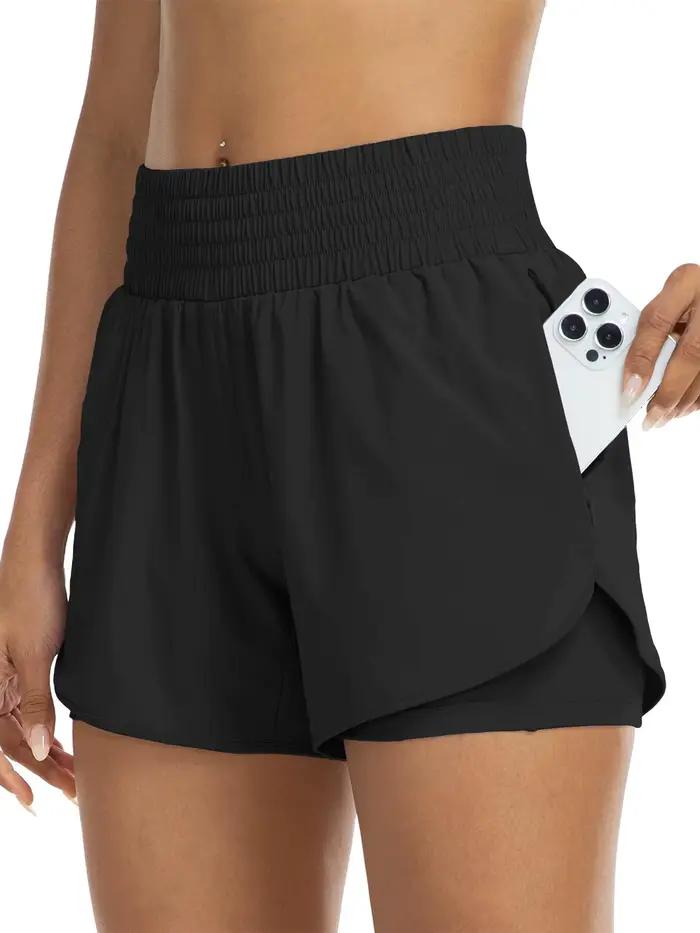 Short de sport taille haute pour femme anti-exposition polyestère et élasthanne pour course à pied yoga fitness et entraînement avec poches